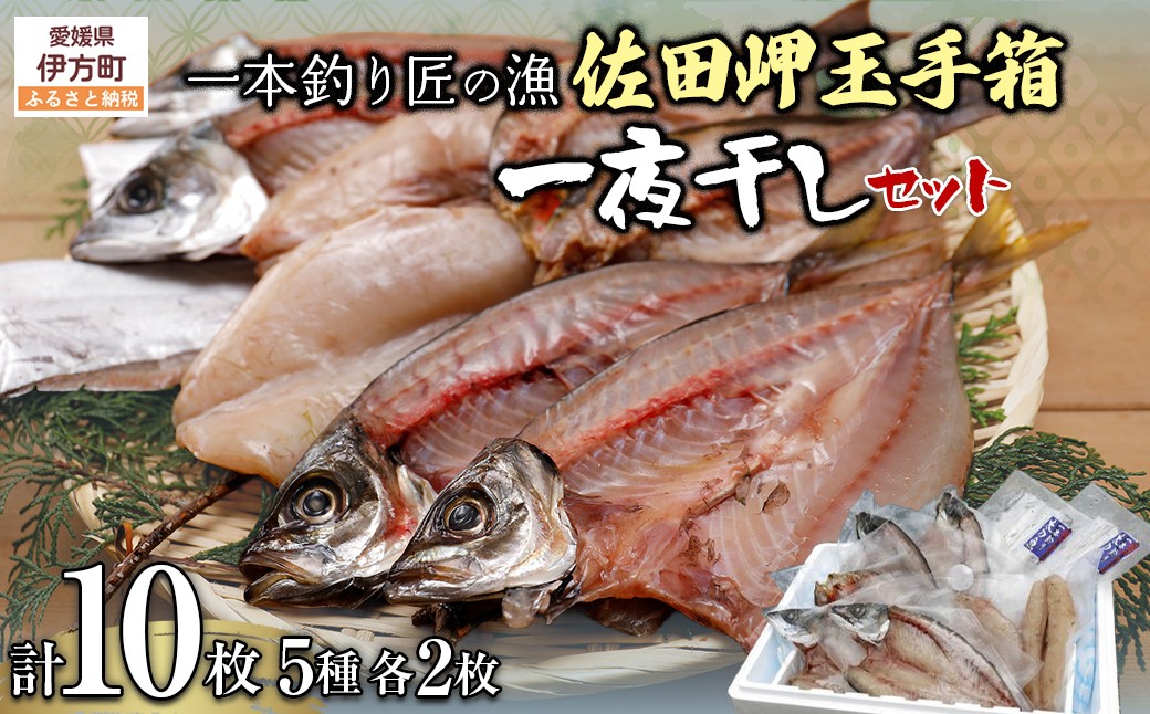
                  【一本釣り 匠の漁】佐田岬 玉手箱セット 5種×各2枚（計10枚） 【 ふるさと納税 人気 おすすめ ランキング あじ アジ さば サバ いさき ふぐ 太刀魚 たちうお 一夜干し あじ一夜干し アジ一夜干し 一夜 干し セット 詰合せ 海鮮 新鮮 愛媛県 伊方町 送料無料 】 IKTJ006
                