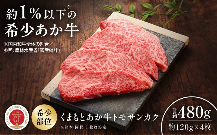 
                  【令和8年度熊本地震復興支援】【GI認証】くまもとあか牛トモサンカク 約120g×4枚 / 熊本 あか牛 ステーキ 希少 BBQ バーベキュー お手軽 焼肉 霜降りおすすめ 人気 贅沢  トモサンカク  赤牛 あかうし 赤身 国産 ご褒美 ギフト 贈答品 贈り物 ステーキ肉 トモサンカク 菊陽 【有限会社 三協畜産】[BHAS016]
                