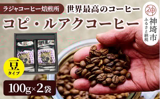 
ジャコウネコ珈琲　コピ・ルアク 100g×2袋 合計200g【最高級豆 幻のコーヒー】(H070104)

