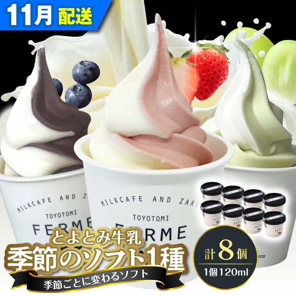 【11月配送】とよとみ牛乳ソフトクリーム 季節のミックス1種類 8個