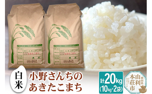 【白米】小野さんちのあきたこまち(10kg×2袋) 計20kg 令和7年産 [あきたこまち 米 お米 こめ 白米 精米 ブランド米 食卓 おにぎり 秋田県産 秋田]