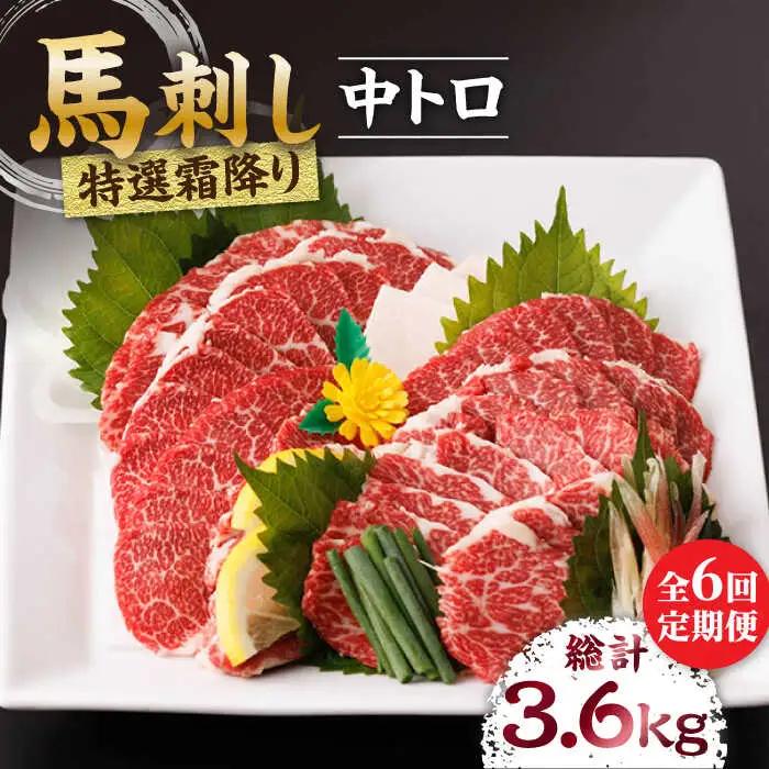 【6回定期便】特選霜降り馬刺し（中トロ）計600g（6pc）【馬刺しの郷 民守】 九州 冷凍 特選 中トロ トロ [ZBL071]