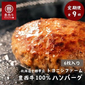 【毎月定期便】豊西牛100%ハンバーグ 6枚セット全9回【配送不可地域：離島】【4011602】