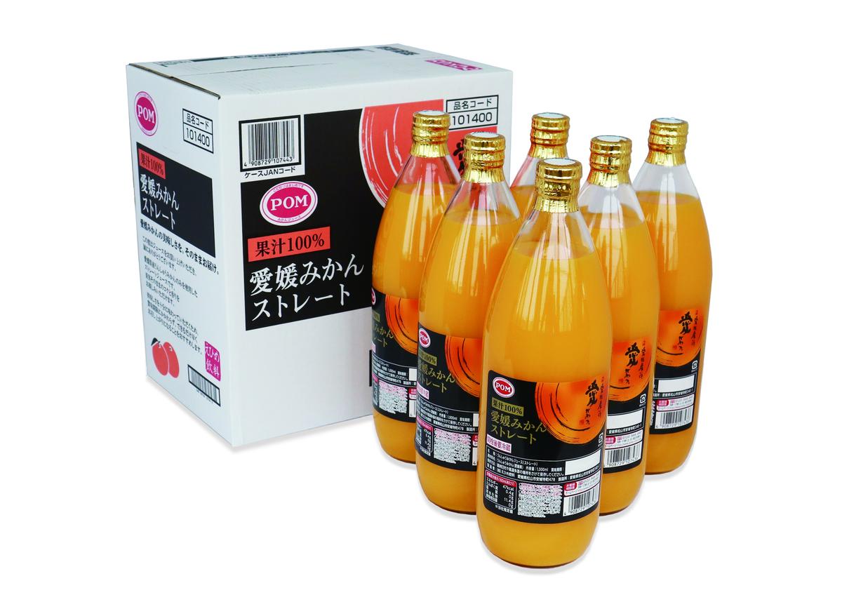 みかん100％ジュース　POM　愛媛みかんストレート　1L×6本入【愛媛県産 温州 みかん 柑橘 ミカン オレンジ ポンジュース 飲み物 ストレート 濃厚 コク 甘い 無添加 フレッシュ ビタミン 果
