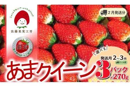 《2026年産先行予約》「西脇市産 佐藤果実工房 あまクイーン」（約270g×３パック 約810g）【佐藤果実工房 全国いちご選手権3年連続上位入賞農園 TVで紹介!】令和８年２月中旬配送分　09-46-2-中旬