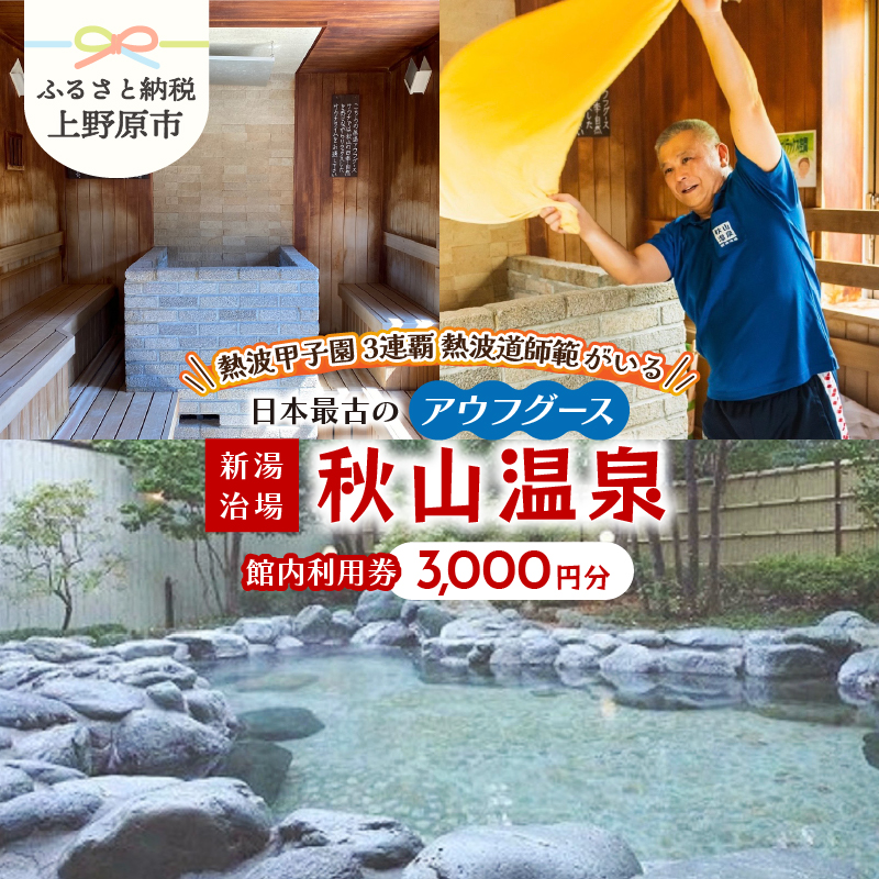【ふるさと納税】 ＼熱波甲子園3連覇の熱波師がいます／ 秋山温泉 サウナ アウフグース 温泉 露天風呂 プール 館内利用券 上野原サウナ道場 サ道 ドラマ ロケ地 健康促進施設 健康づくり 高アルカリ ぬる湯 リラックス 3,000円 贈答 送料無料 山梨県 上野原市
