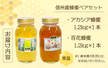 信州産蜂蜜ペアセット(アカシア・百花　各1.2g）