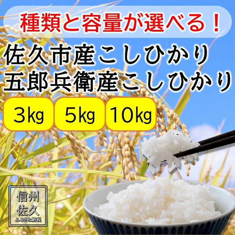 【ふるさと納税】【令和7年産・白米】佐久市産こしひかり 信州 長野県 精米 |選べる種類 容量|3kg 5kg 10kg （北海道・沖縄・離島は配送不可） | 佐久市産 / 五郎兵衛産 コシヒカリ 白米 精米 お米 おこめ こしひかり 長野県 佐久市