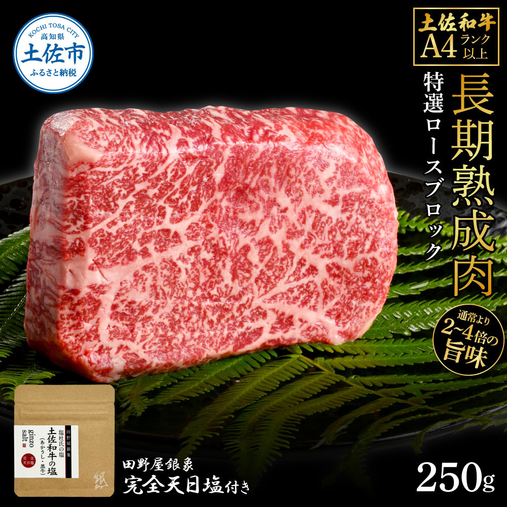 
                  土佐和牛 特選ロースブロック250g 田野屋銀象完全天日塩1P付き 長期熟成肉 田野屋銀象 完全天日塩付き ロース 牛肉 ブロック 肉 お肉 和牛 国産 牛 熟成肉 ブロック肉 贅沢 真空パック
                