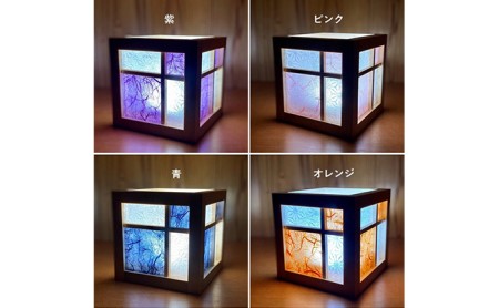 キューブ型あんどん「和あそ美cube」 インテリア 工芸品 行燈 明かり  ピンク