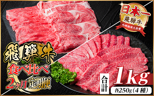飛騨牛霜降り・赤身食べ比べセット　2ヶ月定期便　計1kg【配送不可地域：離島】