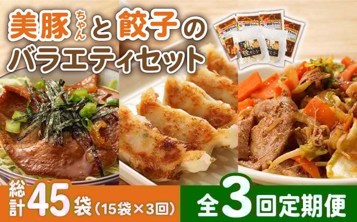
            【全3回定期便】美豚ちゃんと餃子のバラエティセット おかず レトルト 簡単 （3種×5袋 計15袋詰合せ）【長崎フードサービス】 [PEL028] 冷凍 餃子 中華 ぎょうざ ギョウザ 簡単 調理 豚肉 豚 レトルト パック 小分け 国産 焼肉 加工 肉 おかず
          