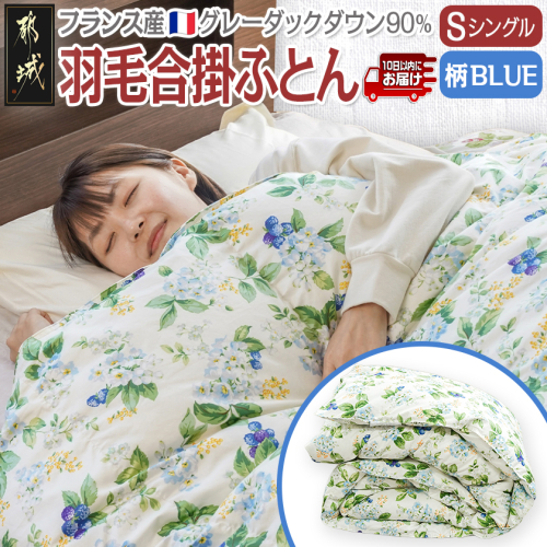 羽毛合掛ふとん フランス産グレーダック90%(柄BLUE)【S】≪みやこんじょ特急便≫_AI-E104-bl-Q