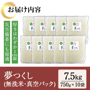 ＜数量限定＞無洗米・真空パック「夢つくし」(計7.5kg・750g×10袋) お米 おこめ 米 こめ コメ 白米 無洗米 福岡県産 夢つくし5合 真空 真空パック ごはん ご飯 常温 常温保存【ksg