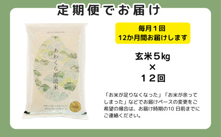 【令和8年産新米・先行予約】【12回定期便】あわくら源流米 あきたこまち 玄米 5kg｜西粟倉村産・昼夜寒暖差が育む甘み｜ふるさと納税 K-bb-DFZA