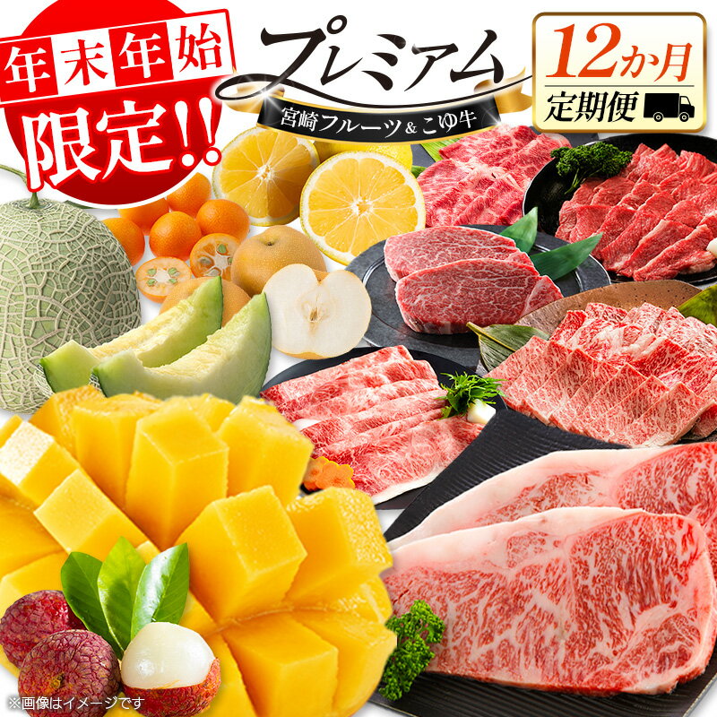 【ふるさと納税】＜年末年始限定!!＞宮崎フルーツ＆黒毛和牛 定期便 12か月 贅沢1年間お届け こゆ牛 牛肉 マンゴー ライチ メロン 梨 日向夏 ステーキ ヒレ ロース 焼肉 すき焼き しゃぶしゃぶ