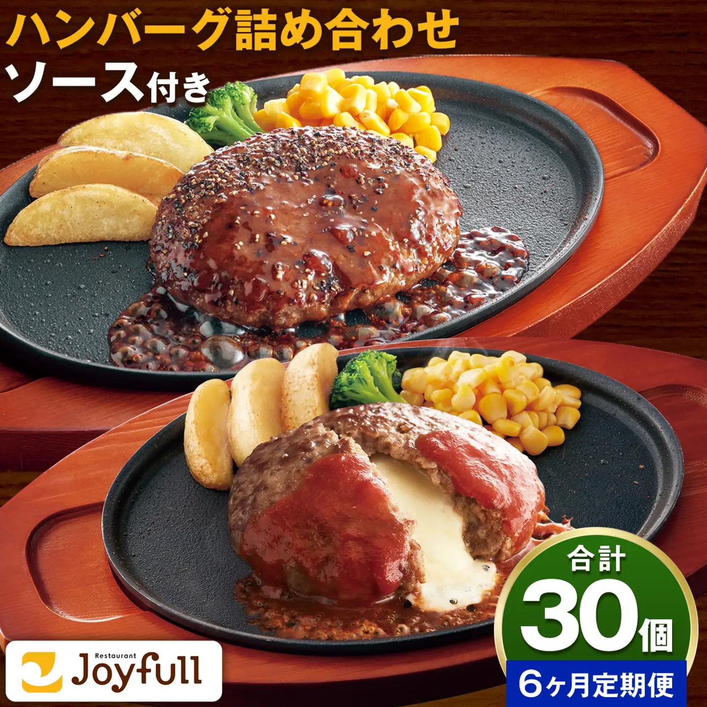【6ヶ月定期便】ジョイフルハンバーグ アソート詰め合わせ 合計30個 2種類×各15個