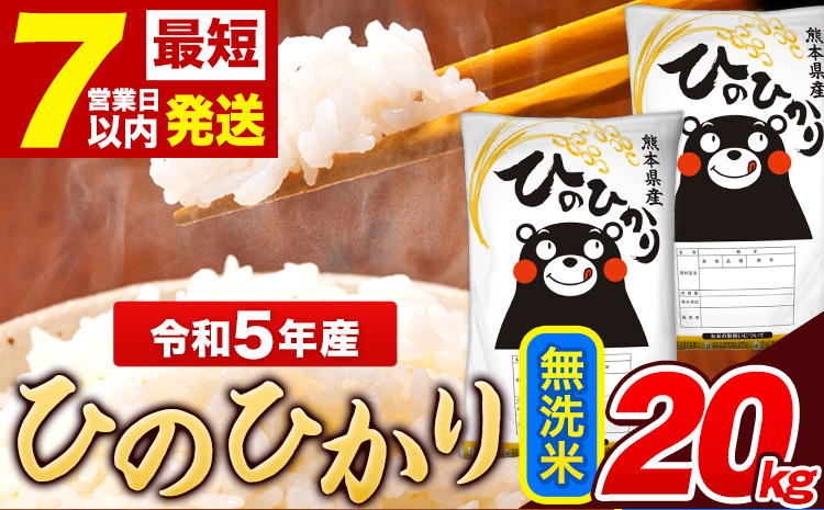 令和5年産 ひのひかり 無洗米 20kg(5kg×4袋)《7-14営業日以内に出荷予定(土日祝除く)》 熊本県産 米---ng_hn5_wx_24_27500_20kg_m---