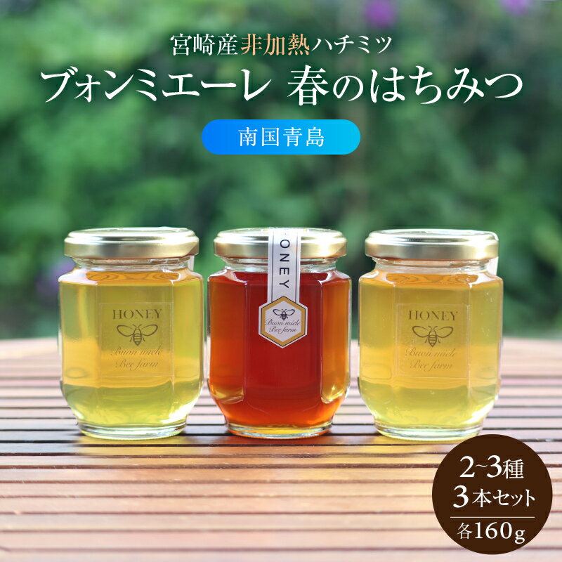 【ふるさと納税】【数量・期間限定】宮崎産非加熱ハチミツ(南国青島シリーズ)2〜3種 ブォンミエーレ 春のハチミツ160g×3本セット 国産 宮崎県産 蜂蜜 純粋 純粋はちみつ 非加熱 非加熱はちみつ 非加熱処理 瓶 瓶詰 贈答 贈り物 ギフト プレゼント 化粧箱 おすすめ 人気