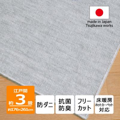 ふるさと納税 和泉市 防ダニ カーペット 3畳 日本製 抗菌防臭 ノースポール 江戸間 176×261cm グレー | 