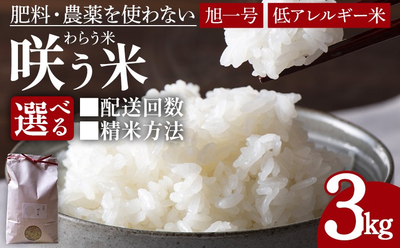 
                  ★令和7年産★「咲う米」（わらう米・自家採取旭一号）3kg 【 米 コメ お米 精米 自然栽培 低糖質米 ふっくら 朝ごはん 昼食 おにぎり ご飯 飯 ランチ 主食 】翌月末迄に順次出荷
                