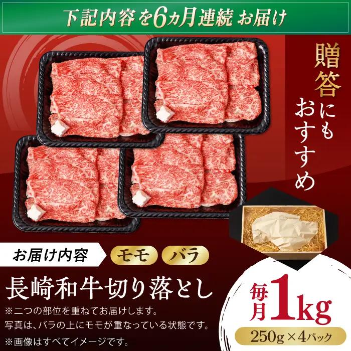 【全6回定期便】【訳あり】切り落とし 赤身 モモ バラ 1kg (250g×4P) A4-A5 ワケあり 小間切れ すき焼き シャブシャブ[VF106]