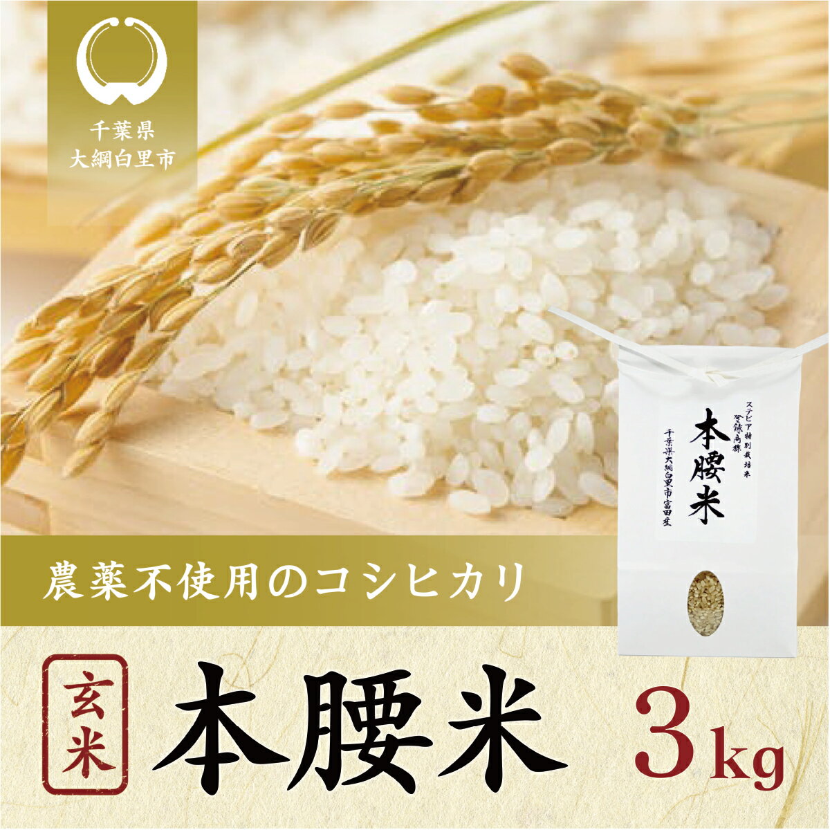 【ふるさと納税】令和7年産 本腰米3kg 玄米 千葉県産コシヒカリ 農薬不使用 お米 3kg 千葉県産 大網白里市 コシヒカリ 農薬不使用 米 玄米 こめ 送料無料 F004