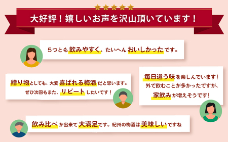 紀州の梅酒 飲み比べ5本セット（白・赤・蜂蜜・黒糖・樽）【MG69】【mtgn109】