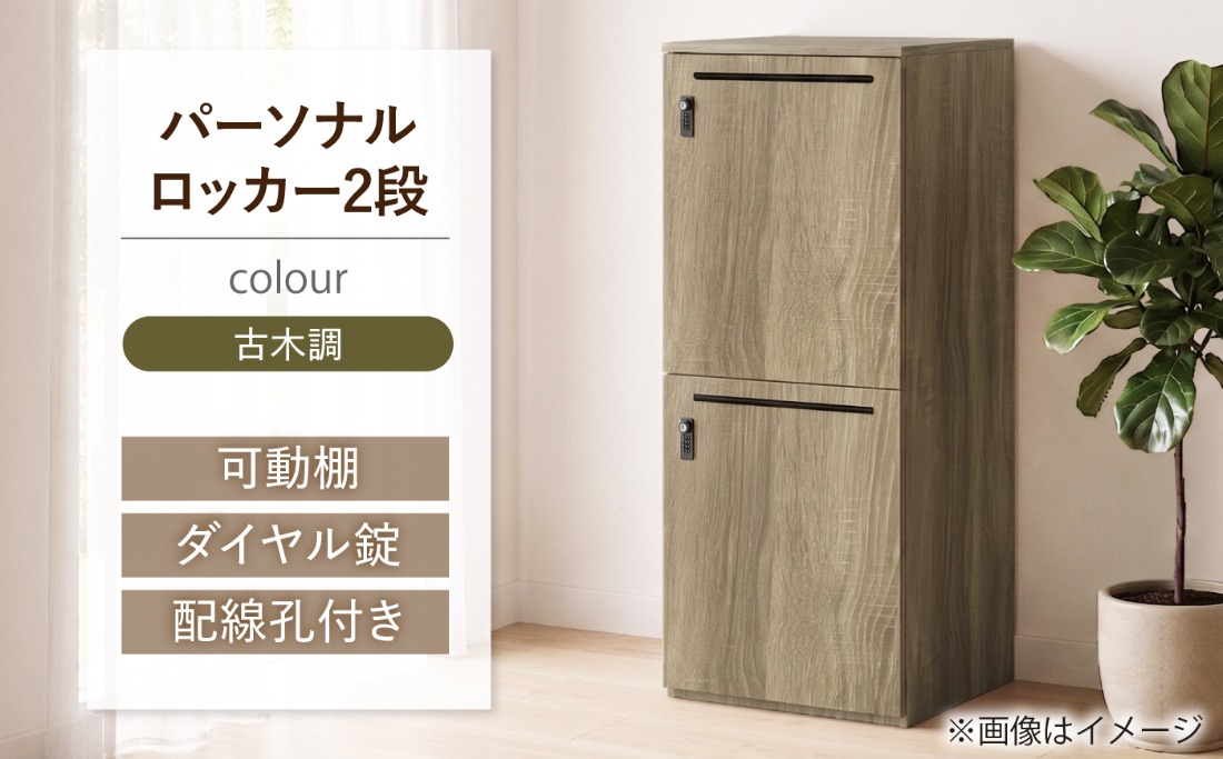 【2段/古木調】 パーソナルロッカー 2段 RGP4545-2 古木調 ロッカー 収納 木製 愛西市 / タック株式会社[AEAH028-5]
