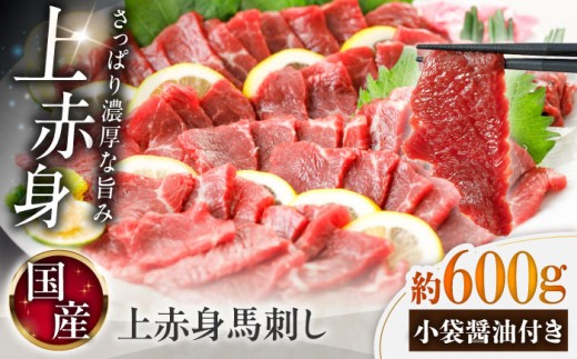 国産 上赤身馬刺し 約600g（菊陽町） / 熊本馬刺し 馬刺 馬刺し ばさし バサシ 馬肉 霜降り 醤油付き 熊本 くまもと 菊陽町 赤身 あかみ 馬刺し【菊陽町(阿蘇牧場)】 [BHAZ033]