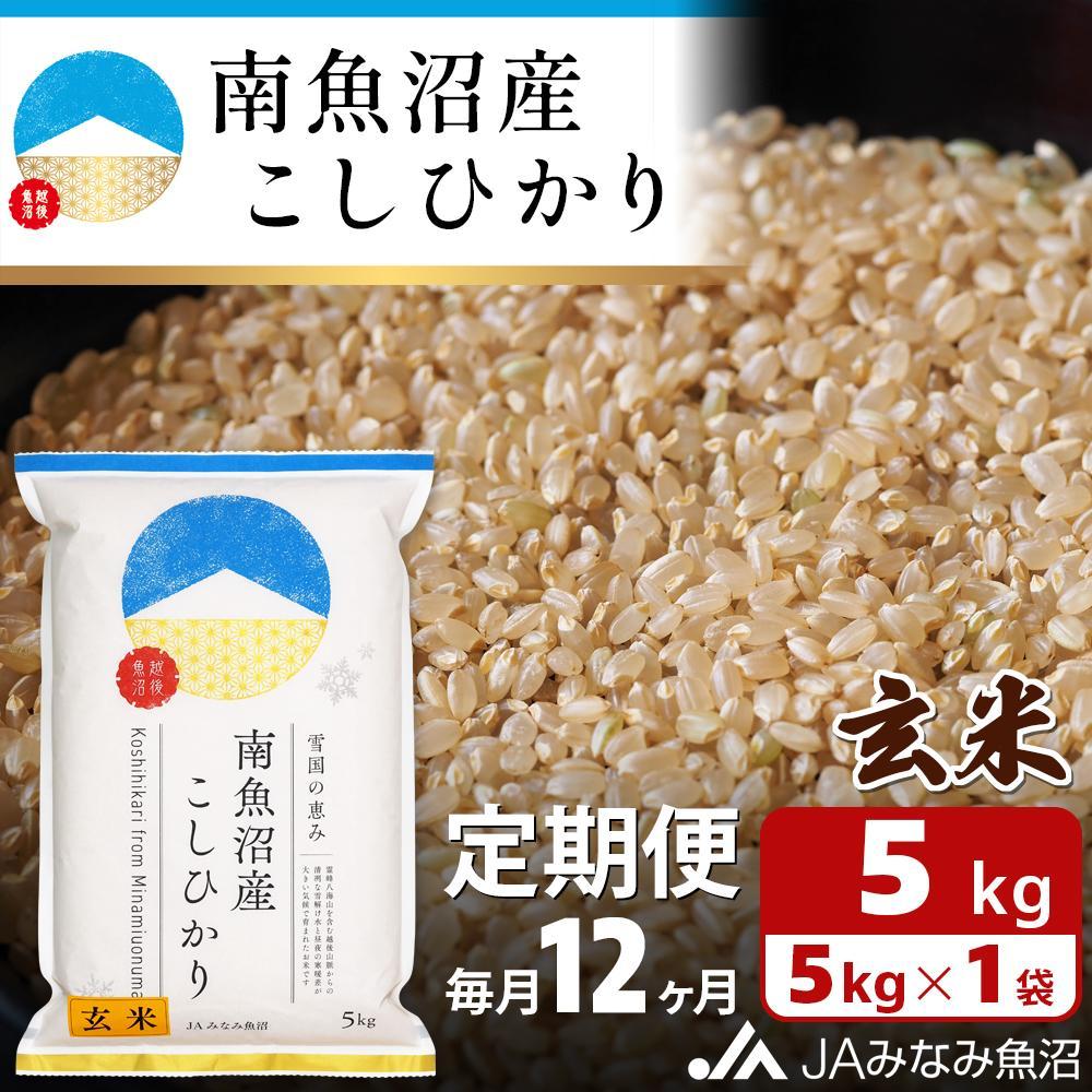 【ふるさと納税】【JAみなみ魚沼定期便】南魚沼産こしひかり玄米（5kg×全12回）特A獲得日本一産地 調整玄米 精選玄米 雪国の恵み もっちり甘い 南魚沼産コシヒカリ | お米 こめ 食品 人気 おすすめ 南魚沼 南魚沼市 新潟県 精米 お楽しみ