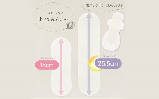 【定期便：5回】使い捨て布ナプキン フリーナ(テープ付) セット[長さ18cm×32枚/長さ25.5cm×12枚］