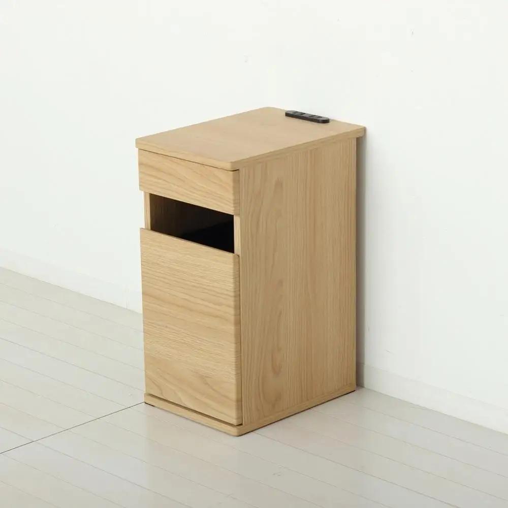【ナチュラル】完成品 コンセント付ダストボックス ゴミ箱 ごみ箱 ダストBOX ペール付き 隠す コンセントボックス スマホ置き サイドテーブル コンセント付ダストボックス AKU102327501