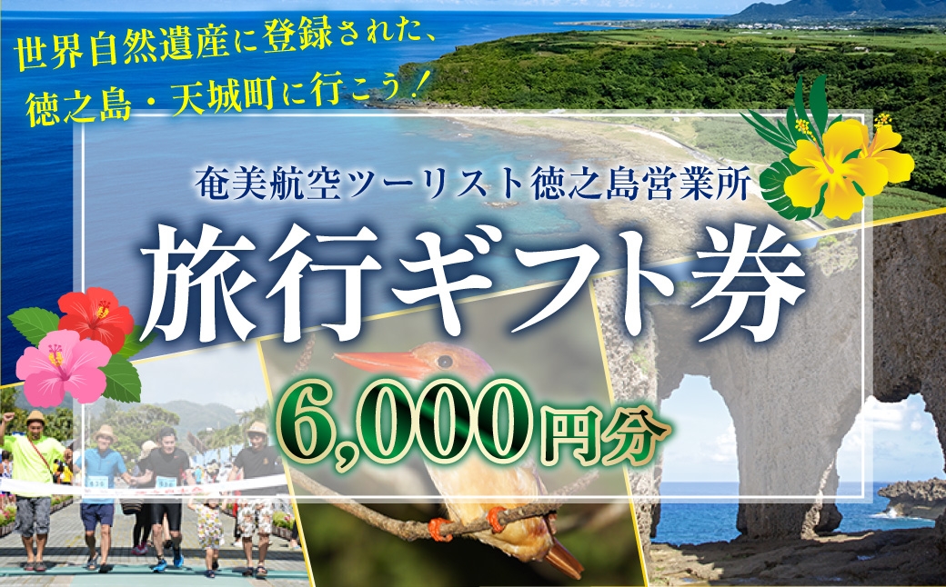 
                  旅行ギフト券 6,000円分 奄美航空ツーリスト 徳之島営業所 旅行クーポン 航空券 フェリー 徳之島 天城町 鹿児島 世界自然遺産 旅行 観光 クーポン
                