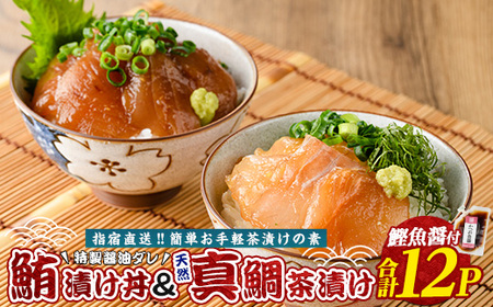 【指宿直送便】マグロ漬け丼と天然真鯛茶漬けセット各6P (指宿山川水産/IB035-003) 鮪 マグロ キハダマグロ 真鯛 マダイ 漬け 漬け丼 茶漬け 海鮮 魚介類 小分け 国産 冷凍