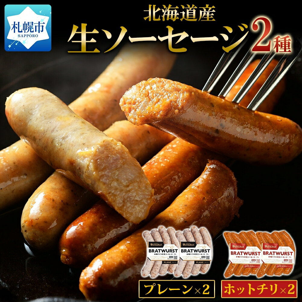 【ふるさと納税】 北海道産 生ソーセージ 2種 セット 計800g プレーン ホットチリ 豚 ぶた 豚肉 ソーセージ オードブル ヴルスト 本格 ジューシー 贅沢 札幌バルナバフーズ おつまみ おかず お取り寄せ グルメ 冷凍 北海道 札幌市