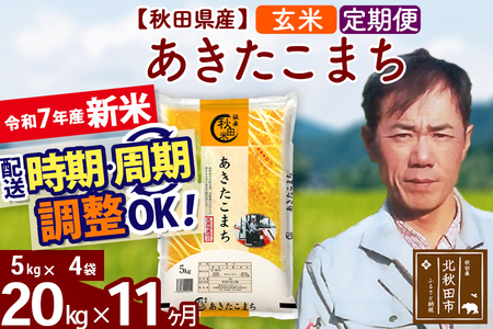 ※令和7年産 新米※《定期便11ヶ月》秋田県産 あきたこまち 20kg【玄米】(5kg小分け袋)  2025年産 お届け時期選べる お届け周期調整可能 隔月に調整OK お米 みそらファーム