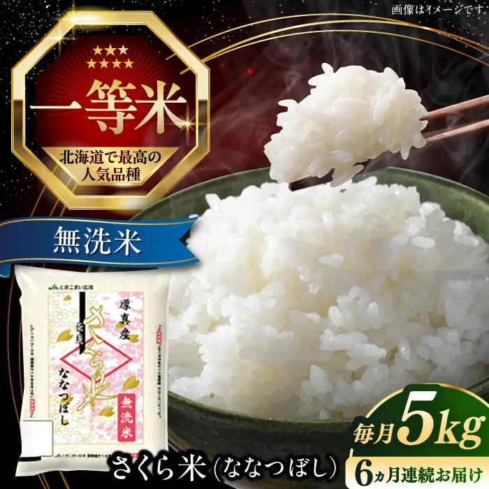 【6ヶ月定期便】　無洗米 令和7年産 令和8年産 ななつぼし さくら米 5kg 無洗  [AXAB009]