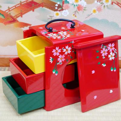 ふるさと納税 徳島市 【昔なつかし】3段重ねの木製お弁当箱「遊山箱」(桜柄・赤色)【DK008VC01】 |  | 03