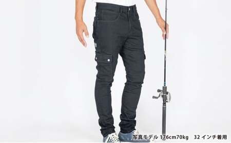 【THE BACK WATER】撥水ストレッチデニム釣り・アウトドアブラックカーゴパンツ　BW-403VMBB(36インチ)