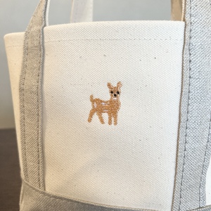《Milih×NARA》キャンバス×麻のトートバッグ　Sサイズ　バンビ刺繍　23-042