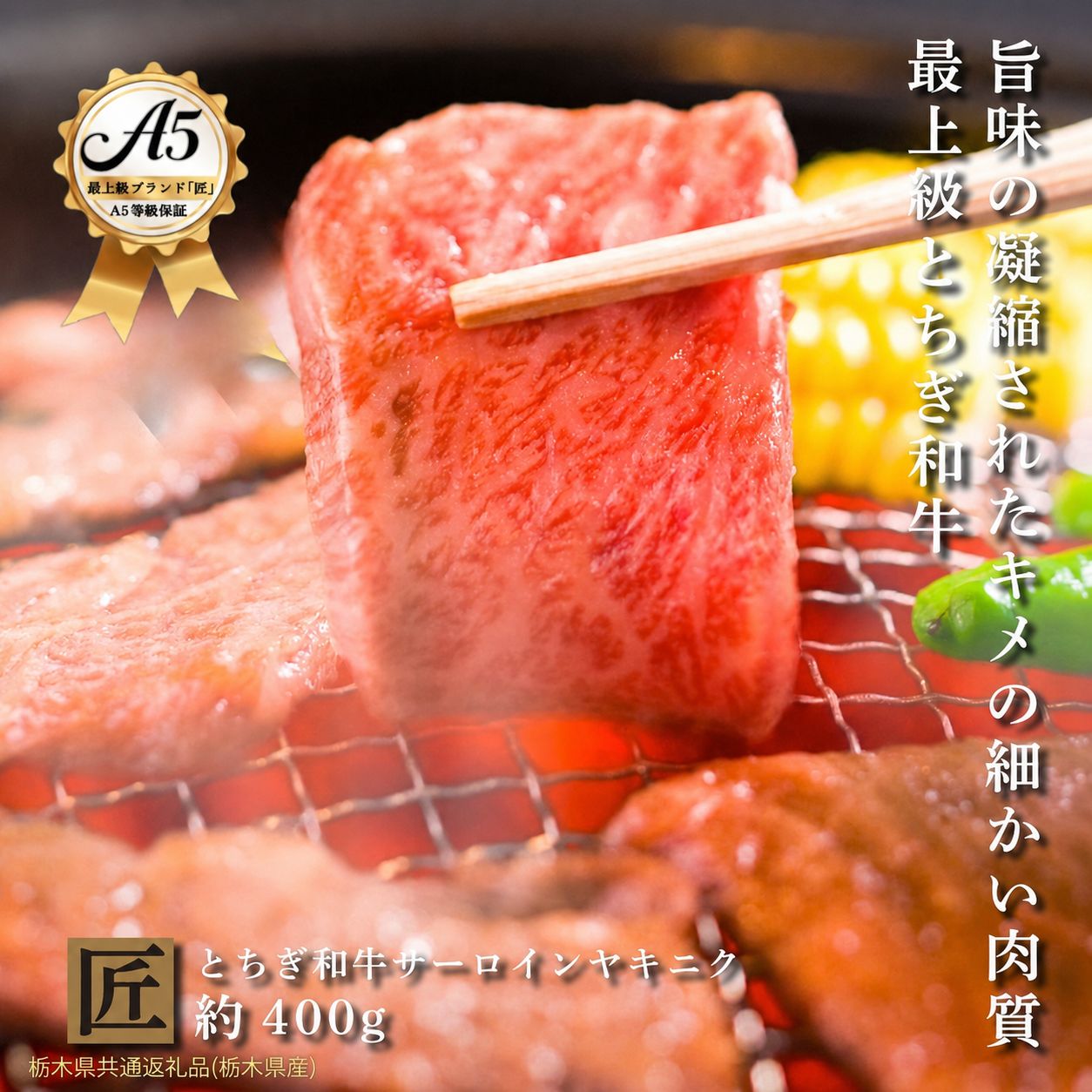 【ふるさと納税】とちぎ和牛 A5サーロイン 焼肉用 約400g｜ 国産 和牛 牛 肉 生産者 認定 銘柄 A5 旨味 うまみ きめ細かい サシ 霜降り とろける 品質 柔らかく 美味しい おいしい 芸術品 特産品 栃木県 真岡市 送料無料 栃木県共通返礼品（栃木県産）