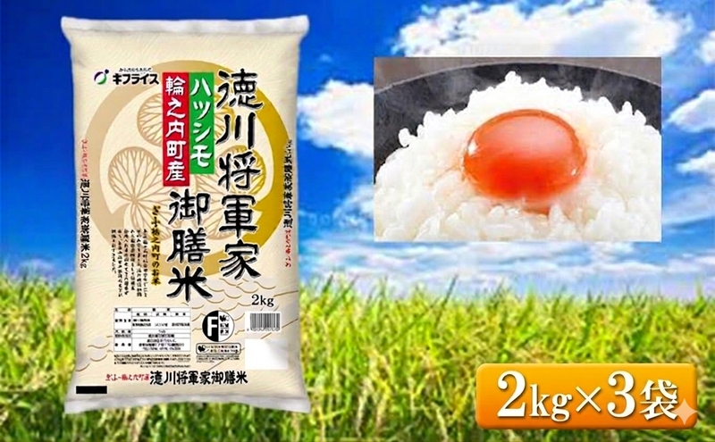 7年産 岐阜県産 ハツシモ （徳川将軍家御膳米） 2kg×3袋  米 コメ 精米 白米 大粒 おいしい ごはん おにぎり お弁当 岐阜県 輪之内町
