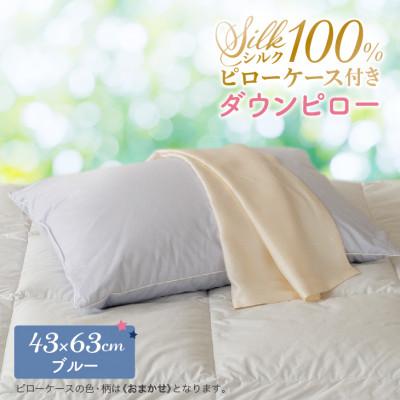 ふるさと納税 花巻市 シルクピローケース付き ダウンピロー[ふつうサイズ:43×63cm・ブルー]羽毛枕