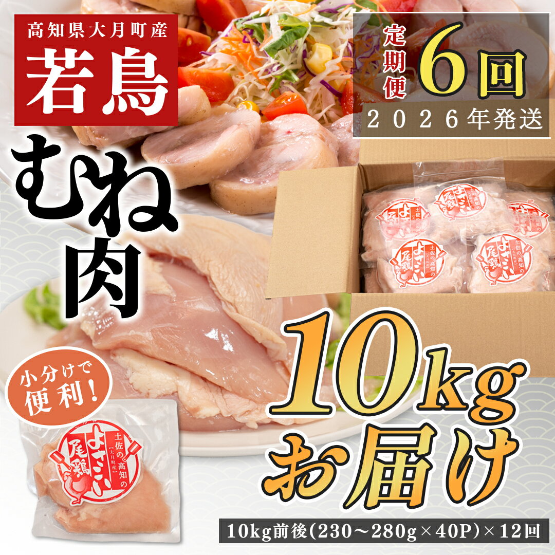 【ふるさと納税】【定期便 6回】数量限定！鶏むね肉 10kg前後 大容量 国産 業務用｜おすすめ 鶏肉 天皇杯受賞 最優秀賞受賞 ブランド鶏 鶏ムネ とり チキン よさこい尾鶏 小分け 冷凍 お弁当 作り置き 大量 筋トレ 子ども向け おかず 人気 ヤマニファーム