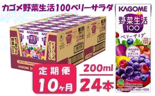 【 定期便 10ヶ月 】 カゴメ 野菜生活100 ベリーサラダ 200ml×24本 ジュース 野菜 果実ミックスジュース 果汁飲料 紙パック 砂糖不使用 9食分の野菜 鉄分 ポリフェノール ビタミンA 飲料類 ドリンク 野菜ドリンク 備蓄 長期保存 防災 飲みもの
