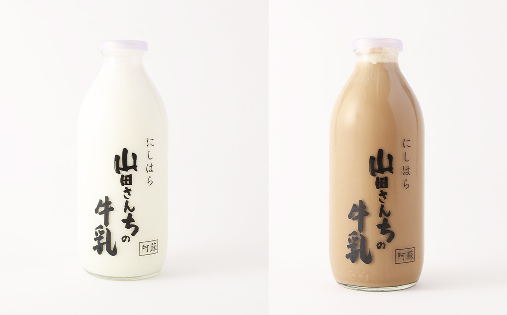 【12ヶ月定期便】山田さんちの牛乳・カフェラテ2本セット 900ml×2本 計12回 合計21.6L ノンホモ牛乳 カフェラテ