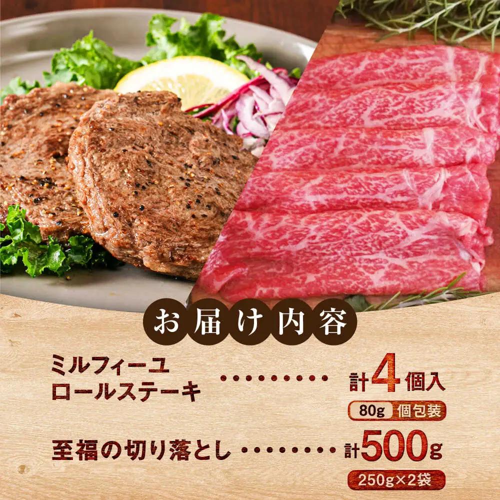 ミルフィーユロールステーキ4個と至福の切り落し500g  / 佐賀牛 [41ASAA104]