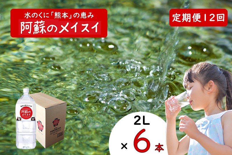 
            【ふるくま】定期便 12回 阿蘇のメイスイ 阿蘇山 天然水 2L × 6本 1ケース  熊本 阿蘇 水 みず 飲料 くまモンラベル 熊本県 ミネラルウォーター 非加熱殺菌 賞味期限2年 730日 備蓄 保存用
          