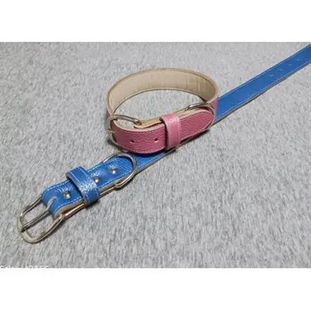 ペット用品(首輪) 牛革シボ型押しラメカラー・ブルー首輪#24【1657322】
